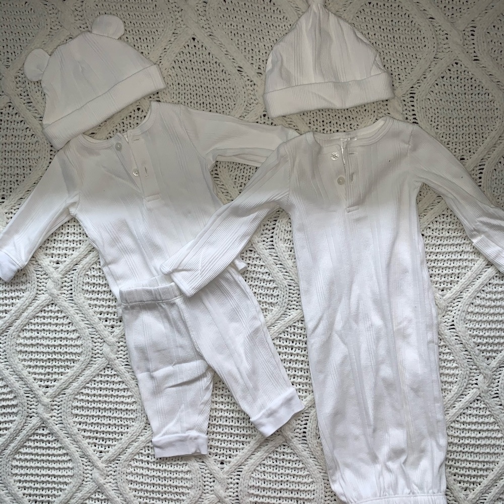 white matching baby set